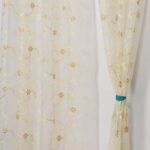 Floral Pattern Embroidery Tissue Net Sheer Transparent Curtains for Door 7 feet Long Set of 2, White