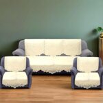 Kuber Industries Floral Sofa Cover 5 Seater Cotton Sofa Cover 3Seater and 2Seater Full Cover Set for Couch Seat Pack of 6 (Cream)