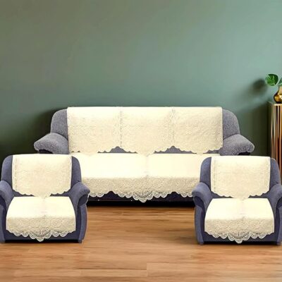 Kuber Industries Floral Sofa Cover 5 Seater Cotton Sofa Cover 3Seater and 2Seater Full Cover Set for Couch Seat Pack of 6 (Cream)
