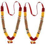 Ribbon Mala for Photo Frames and God Idols, Garland for Photos of Loved Ones, Traditional Mala for Ancestors and Pitra, Pooja Room, 34 cm (Set of 2), Red