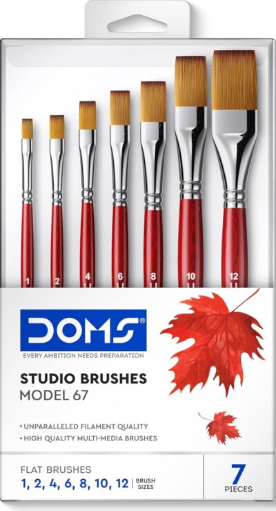 DOMS Studio Flat Brush Set – 7 pcs (Sizes 1–12)