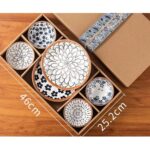 14 Pieces Dinnerware Set, Ceramic Kitchen Floral Dinner Set, Quality Porcelain, Dishwasher Safe, Japanese Style, Apply To Soup, Pasta, Salad, (2 Plate+ 4 Bowl+ 4 Soup Spoon+ 4 Set Chop Stick)