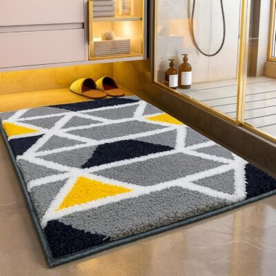 Roseate Mosaic Super Soft (40x60 cm) Microfiber 2000 GSM Bathmat Super Absorbent Anti-Skid Door Mats for Home/Bathroom Mat/Bedroom/Kitchen/Floor Mat (Grey) Pack of 1