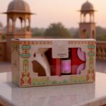 EKAM Festive Fragrance Gift Set Box | Rose Aroma Oil Diffuser Burner Set Inspired by Pink Haveli | Includes Ceramic Oil Warmer, Tealight Candles & Fragrance Oil | Perfect for Gifting & Home Décor