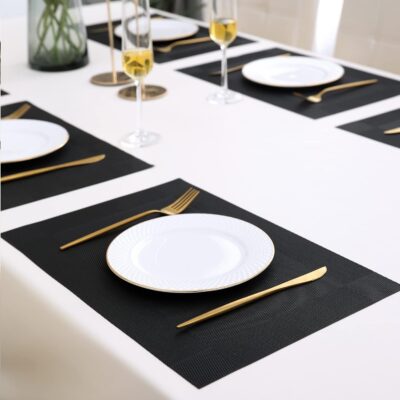 ECO METRIX Placemats Place Mats for Kitchen Dining Table, Heat-Resistant StainAnti-Skid Washable PVC Table Mats,Vinyl Dinner Mats (Black)
