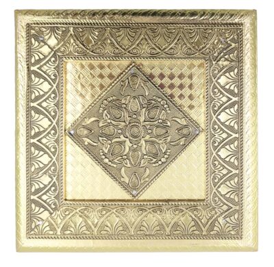 Purpledip Wooden Dry Fruits Box With Oxidized Metal Sheet 'Wild Flower': For 500 Grams Nuts Chocolates Diwali Festival Gift (12206)