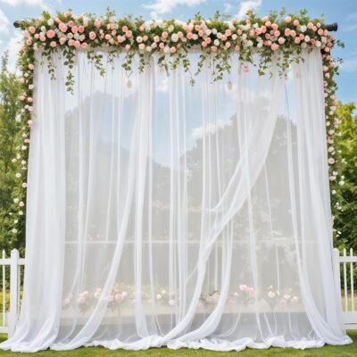 Party Propz White Net Backdrop Curtains for Decoration – Set of 3 (4×8 ft)