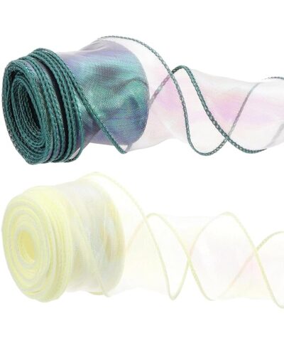 2 PCS Ribbon Roll, Organza Ribbon for Gift Wrapping, Camouflage Green and Cream Shade, 4cm x 9m, Ideal for Wedding Decor, DIY Crafts, Party Decoration