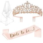 3pcs Bride to Be Decoration, Party Decorations, Bride to Be Props, Pink Strip With Rose Gold Letters, Rose Gold Crown, and Lace Veil for Single Party Props, Used for Bridal Decoration, Wedding