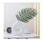 SPHINX White Ceramic Donut Vase, 6 Inch Modern Flower Vase for Pampas Grass, Dried Flowers, Home & Office Decor, Centerpiece, Handcrafted Gift Vase Only