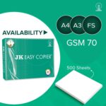 JK Easy Copier Paper | A4 Size | 70 GSM | 500 Sheets | White Paper, 1 Ream | For Laserjet & Inkjet Printer | Fast Drying | Both Side Print | Eco Friendly | ColorLok (Pack of 1) | One Ream