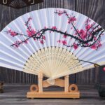 Mtroyaldia Folding Fans Handheld Fans Bamboo Fans Women's Hollowed Bamboo Hand Holding Fans For Wall Decoration, Gifts (White) - Silk, 38.1 Cm