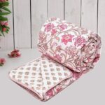 COZY FURNISH Summer Single Bed Blanket 144x220CM, Cooling Microfiber Cotton, Lightweight 150GSM AC Comforter, Soft Breathable Floral Print Quilt, Thin Blanket for Summer, Perfect for Gifting, Pink