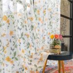 Urban Space Printed Sheer Curtains for Long Door 8 feet, 35-40% Light Filtering Textured Decorative Curtains with Eyelets and TieBack for Living Room, Set of 2 Curtains (Door - 8 ft, Floral Yellow)