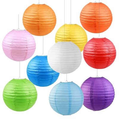 TOPKEY 5 Packs Round Paper Lanterns Decorations - 10 inch Colorful Chinese Balloon Hanging Decorations with Assorted Rainbow Colors for Birthday Wedding Baby Shower Home Decor Ceiling Party Supplies