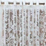 7Ft Grommet Curtains Door Curtain Set Of 2|Heavy Tissue Net Floral Semi Transparent Sheer Parda For Home Living/Drawing And Bedroom, 4X7 Feet, White Net Curtains, Pack Of 2 Pcs, Jhaad