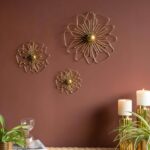 MAXXINN Handcrafted Gold Finish Metal Wall Art Set of 3 | Elegant Leaf Design Wall Decor for Home & Office
