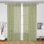 Elegant Sheer Curtain with Foil-Printed Tree Pattern - Lightweight, Decorative Long Door Curtain, Set of 2 | 9 feet | Green