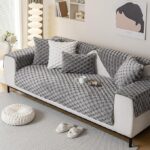 Styley's Luxury Faux Rabbit Plush Fur Sofa Cover for L Shape & 1/2/3 Seater – Ultra Soft Couch Protector, Non-Slip, Washable Furniture Mat, Elegant Living Room Sofa - 70X60cm, Dark Grey, XGBSFD-1A