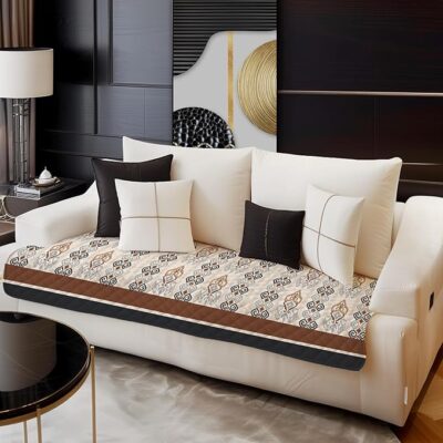 Decorian Premium Soft Quilted Velvet Sofa Cover Mat, Sofa Seat Runner for Couch (Ikkat, 3Seater) Multicolor