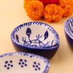 IndianShelf 6 Piece Diwali Diyas Blue and White Puja Oil Lamp Ceramic Diya Deepam Deepak Blue Pottery Bulk Diwali Gifts Home Temple Puja Articles Mandir Decor Diwali Housewarming Return Gift