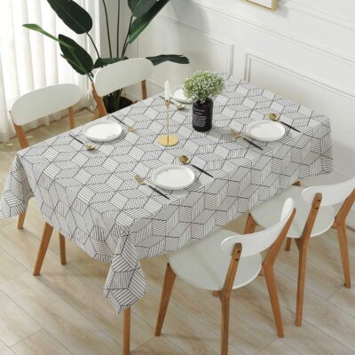 House of Quirk Cotton Linen Tablecloth Dust-Proof Table Cover for Dinning Tabletop Decoration (140x220cm, White Stripe) (Rectangular, Pack of 1)