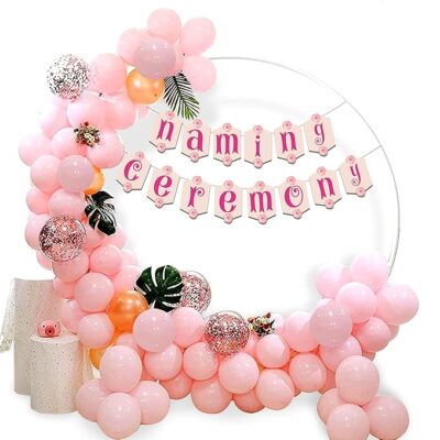 Festiko® Naming Ceremony Pink Decoration Combo (51 Pcs), Naming Ceremony Party Favors, Party Decoration Supplies (Balloons & Banner)