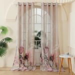 Story @ Home Sheer Curtains 7 Feet Long Set of 1 | Floral Printed | Semi Transparent Curtain | Net Curtains | Door Curtain for Living Room | (118 x 215 cm, Grey & Pink) | Perfect for Home Decor