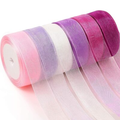 Blue deal Bells Whistles 6 Rolls Sheer Chiffon Ribbon Organza Satin Ribbon for Wrapping Decorating Valentine's Day Wedding Birthday Bouquet Garland (25 Yard Each Roll, Purple Series)