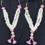 Marigold Creative Houses Handmade Artificial Garland Flower Mala, Rose Flower mala for Pooja and Photo Frame (Light Pink Roses) (12Inch Pack of 2)