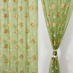 Homefab India Embroidery Floral Net Transparent Sheer Curtain - 7X4 Feet, Door Curtains, Green, Pack of 2 Pcs