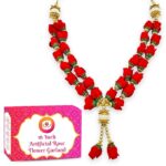 Bhakti Lehar Artificial Double Layer Velvet Rose Flower Mala Garland for Photo Frame/Heavy Pearl Moti Gulab Mala Haar for God Idol (16 Inch)