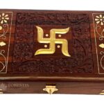 Wooden Carved OM Box| Rosewood Jewellery Box| Kit| Vanity| Organiser For Women, Storage, Gold, Cash, Money, Good Luck| Shagun Gift| Pooja Temple Samagri| Vastu (8x5 Inches, Tombs)