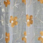 Embroidery Floral Net Transparent Sheer Curtain - 7X4 Feet, Door Curtains, Gold, Pack of 1 Pc