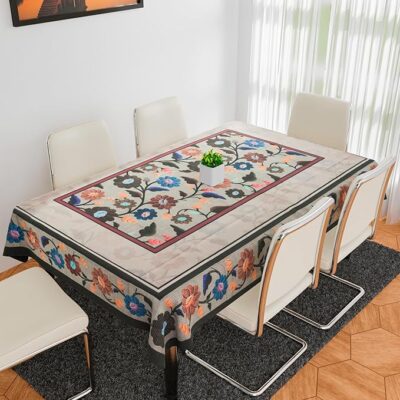Kuber Industries Rectangular Dining Table Cover | Tabletop Cover | Table Buffet Cover | Table Linen Cover | 6-Seater Table Cloth | Table Cloth Cover | Brown New Painting | DTC | 60X90 Inch | Cream