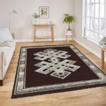 VAS COLLECTIONS Premium Chenille Carpet | 500 GSM Velvet Carpet/Area Rug/Durries with Fine Gold Yarn for Living Room, Bedroom, Runner| Brown, 150x210 cm or 5x7 ft