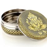 NAVRANG Stainless Steel Container Meenakari Storage Box Ganesh Ji Design Return Gifts Laddu Box (Pack Of 8, Golden)