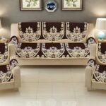 JVK Royal Look 500 TC Heavy Fabric Cotton Brown Color 5-Seater +6 Pieces Arms Cover Sofa Cover Set of 16 Pieces