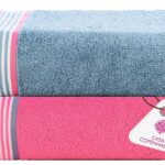 Casa Copenhagen, Germany Design - He & She Super Soft Collection 100% Cotton 2 Pieces Large Bath Towel (Size: 70 x 140 cm) - Dusty Blue & Pink