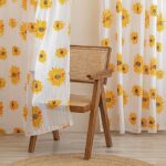 HOMEMONDE Light Filtering Window 5 Feet Grommet Curtains Set of 2- Printed Sheer Linen Curtain for Living Room Decoration, White Sun Flower Drapes, 60 Inches