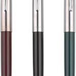 GOLD LEAF Hero Pen Original Fountain Ink Pen Iridium Nib Model 329 Silver Cap, Black Green Maroon - Pack of 3