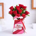 Flower Aura Fresh Artificial Flower Bouquet 10 Red Roses Flower In Happy Birthday Box Special Birthday Gift For Girlfriend, Boyfriend, Wife, Husband, Mom, Dad, Sister, Brother, Best friend (Same Day Delivery)