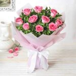 Fresh Flower Bouquet of 10 Roses in Paper Wrapping, Pink