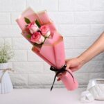 Flower Aura Fresh Artificial Flower Bouquet of 3 Pink Roses Flowers For Birthday Gift, Anniversary Gift, Wedding Gift, Mother's Day Gift, Love & Romance Gift, Father's Day Gift (Same Day Delivery)