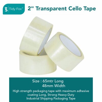 Cello Tape / 2 Inch x 65 mtr/Pack of 6 / Strong Transparent Packing Tape for Cartons, Shipping & E-Commerce Packaging