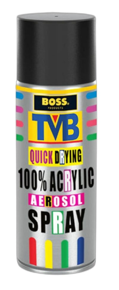 BOSS TVB Aerosol Multipurpose Colour Spray Paint Can for Cars, Bikes, Art & Craft - 400ml (Medium, Black)