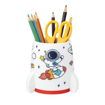 AccuPrints Sumiko Cute Astronaut Pen Pencil Holder, Pen Stand For Office Desk Organizer, Creative Pen Cup Organizer For Kids, Desk, School Classroom, Office(white)