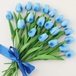 PlantaZee Artificial Tulip Flowers Bunch for Vase (Sky Blue) Home Decoration Living Room Bedroom Tabletop Decorative Items Pack of (4)