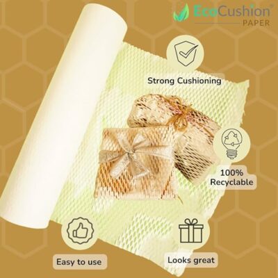 Eco Cushion® Honeycomb Paper Roll | 100M x 15" Roll | Ecofriendly Paper Bubble Wrap | Expandable upto 150M | Honeycomb Design | White Color