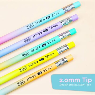 NATIONAL STATIONARY Flair Move 2.0mm Mechanical Pencil Set of 10 | Refillable, Extra Dark Lead | Ideal for Writing, Sketching & Exams,Multicolor